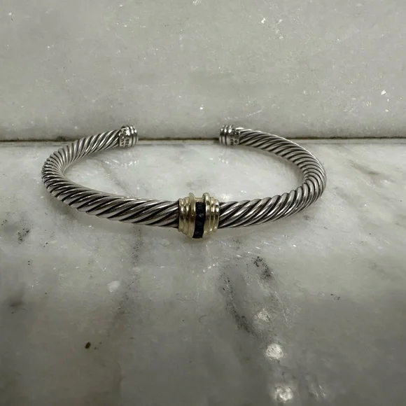 Elegant Silver and Gold Cable Cuff Bracelet - Picture 1 of 2